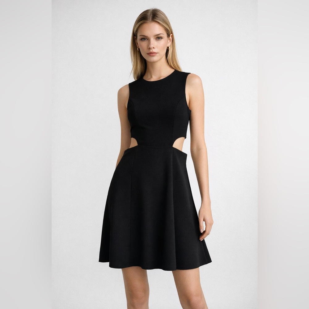 Black Cutout Dress Sleeveless Fit & Flare Minimalist L NWT Cruel Intentions